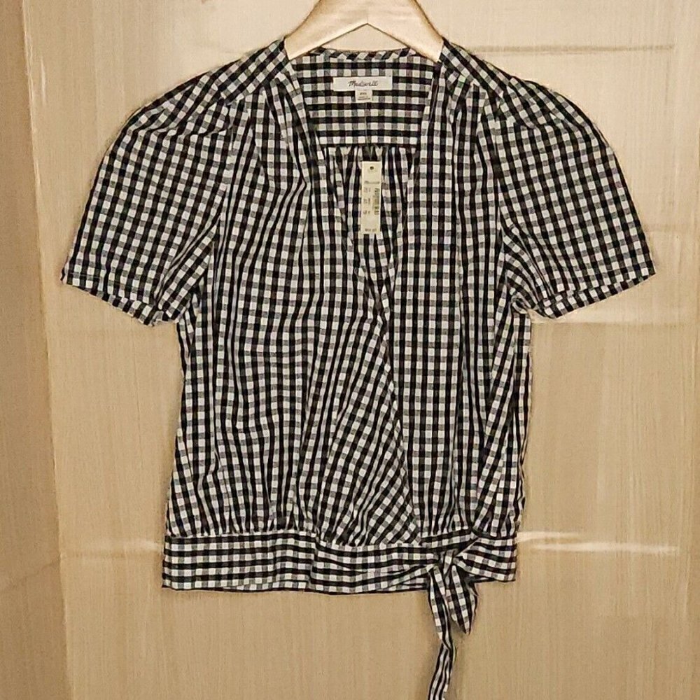 Madewell New Black White Check Gingham Wrap Top XXS